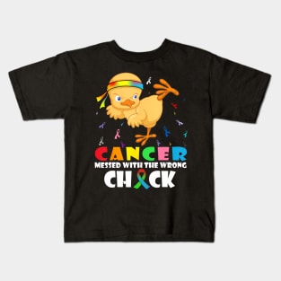 Cancer Messed With Wrong Chick Funny Cancer Warrior Kids T-Shirt